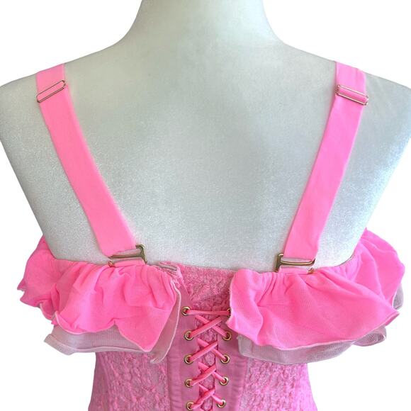 We Are HAH Corset Seams Like a Princess Medium Barbie Pink Lace Ruffle Lace Up - Picture 6 of 14